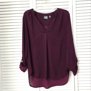 EUC New York And Company Women's Burgundy Polka Dot Blouse